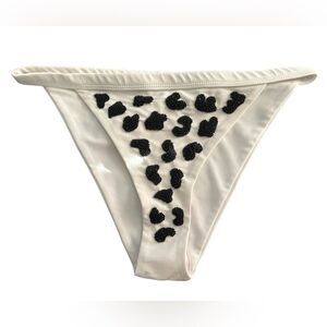 Oceanus Black and White Beaded Bikini Bottoms Hand Beaded High Cut 80s Inspired